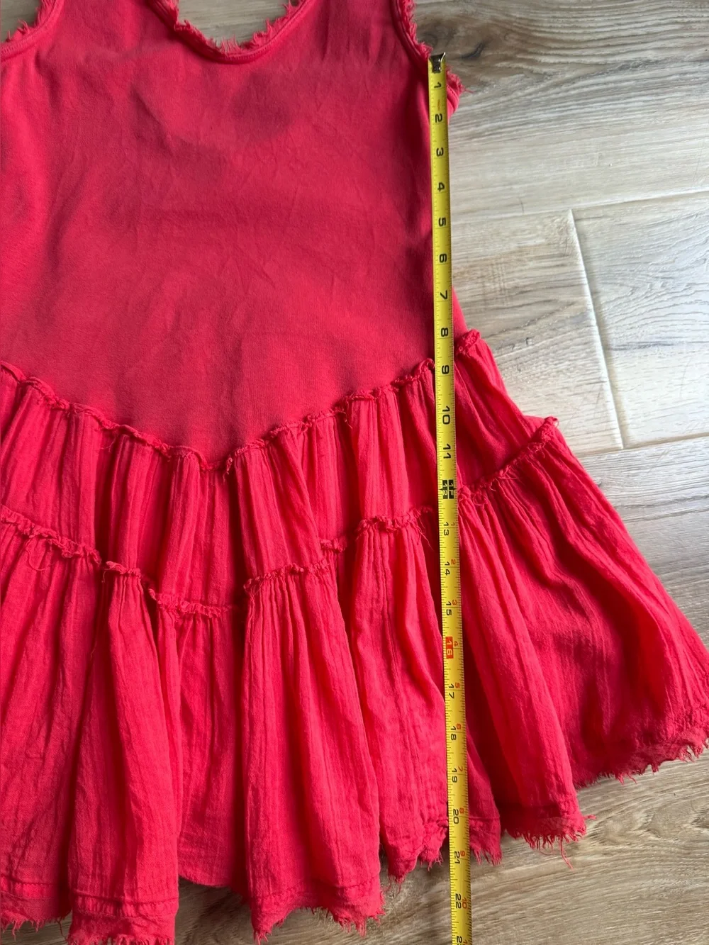 Free People Coral Red Frayed Tiered Dress